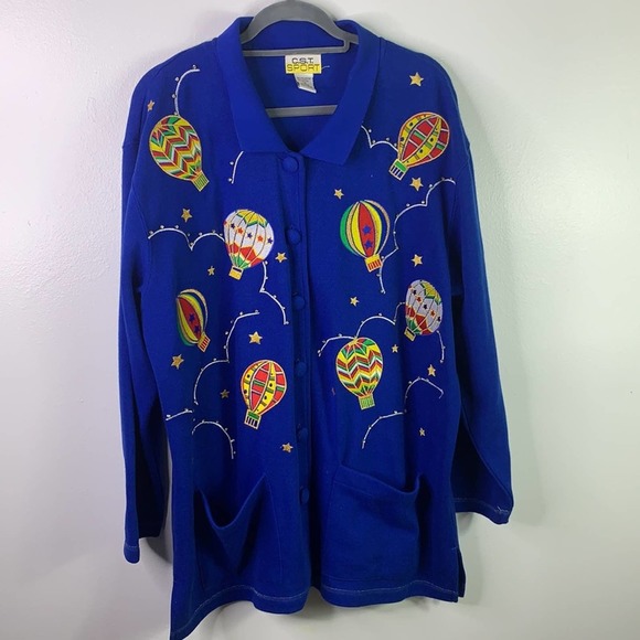 VTG Hot Air Balloon Embellished Cardigan Womens 1X - Picture 11 of 11